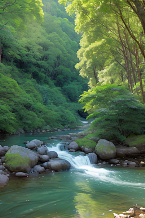 山岳奇观壮丽的山峦与清澈的河水相得益彰
