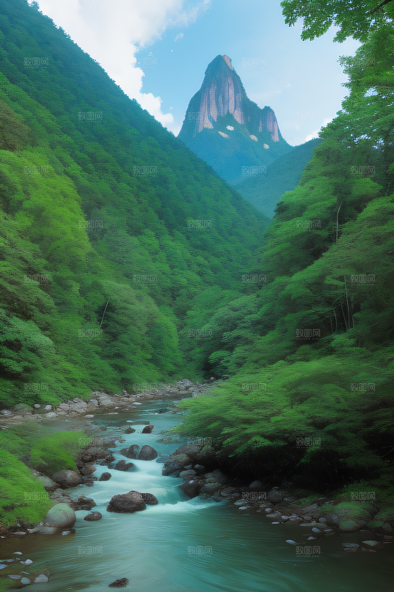 山岳奇观壮丽的山峦与清澈的河水相得益彰