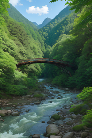 山岳奇观壮丽的山峦与清澈的河水相得益彰