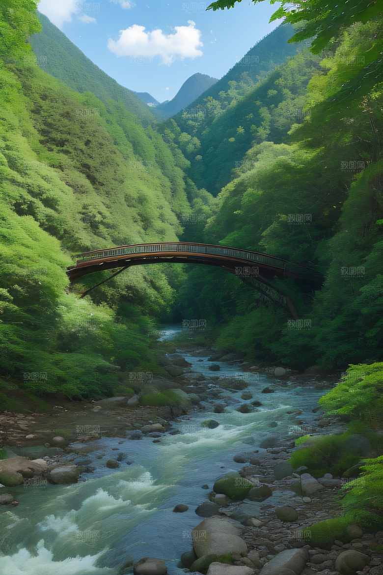 山岳奇观壮丽的山峦与清澈的河水相得益彰