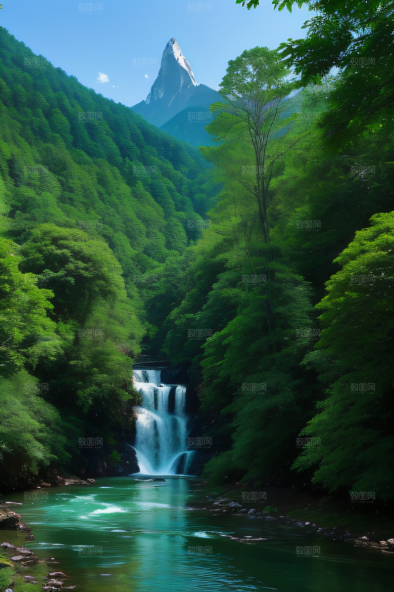 山岳奇观壮丽的山峦与清澈的河水相得益彰