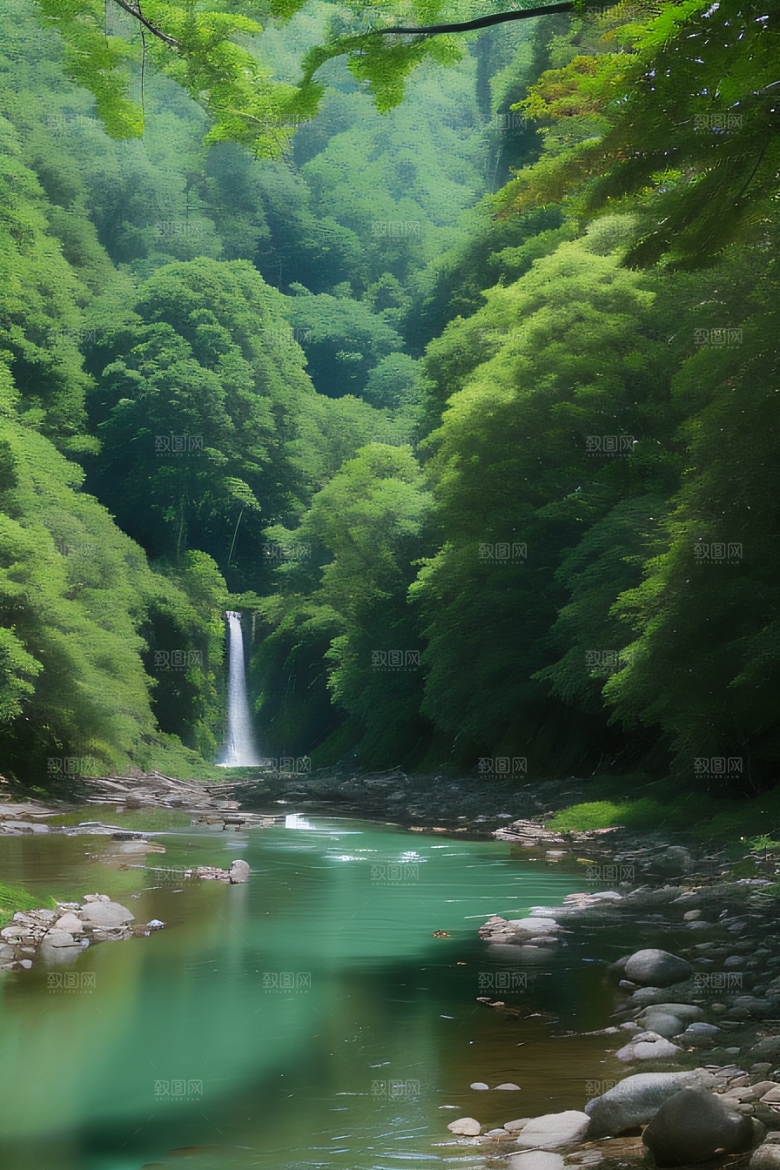 山水交融河水与山峦在一起创造出和谐的景象