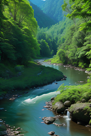 山水交融河水与山峦在一起创造出和谐的景象