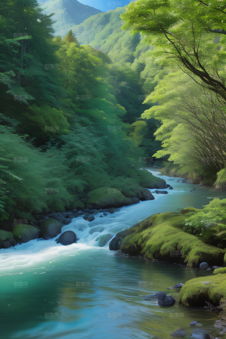 山水交融河水与山峦在一起创造出和谐的景象