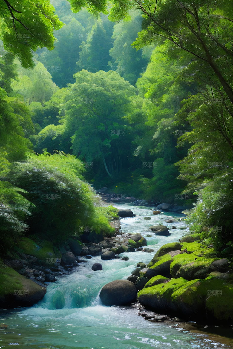 山水交融河水与山峦在一起创造出和谐的景象