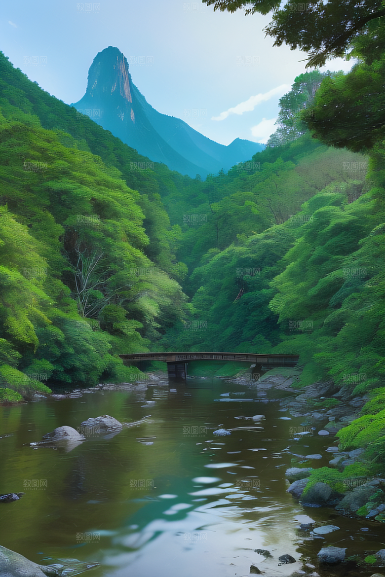 山水交融河水与山峦在一起创造出和谐的景象