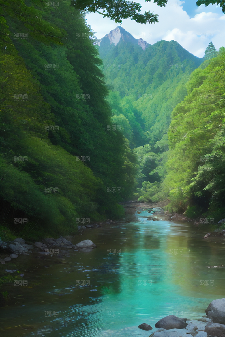 山水交融河水与山峦在一起创造出和谐的景象