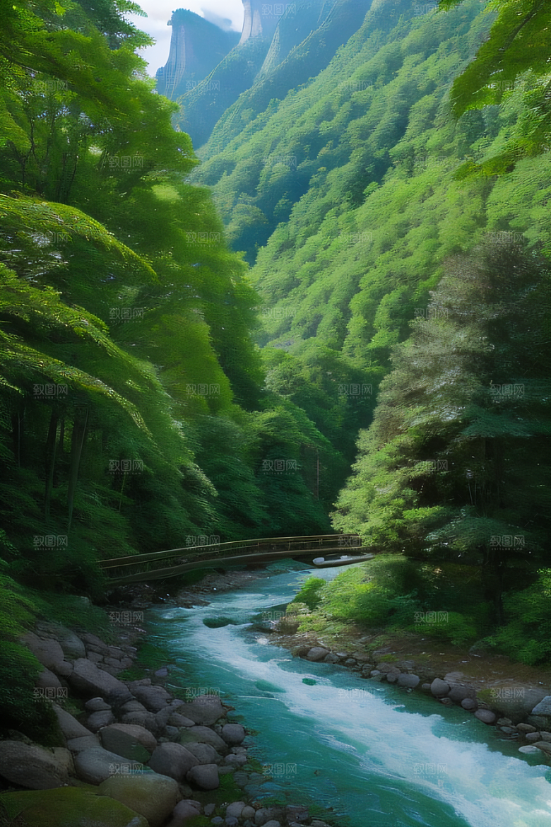 山水交融河水与山峦在一起创造出和谐的景象