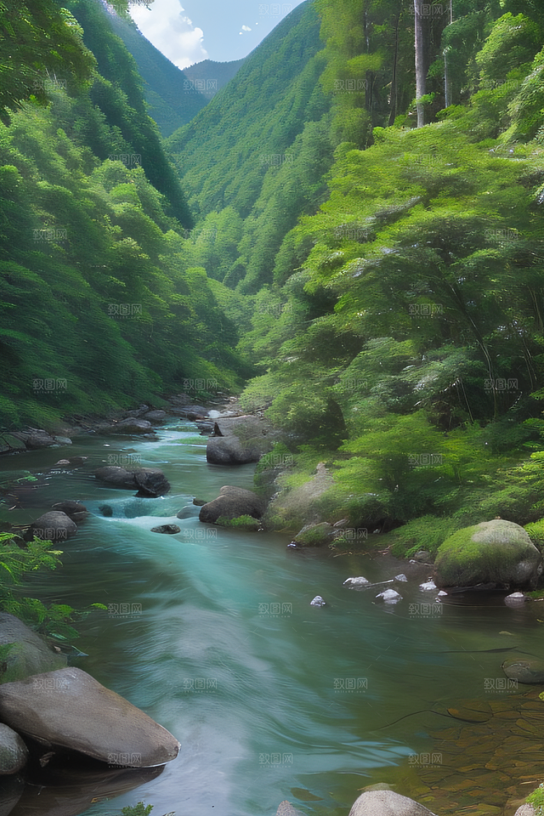 山水交融河水与山峦在一起创造出和谐的景象