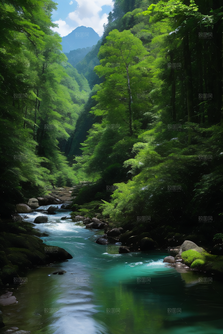 山水交融河水与山峦在一起创造出和谐的景象