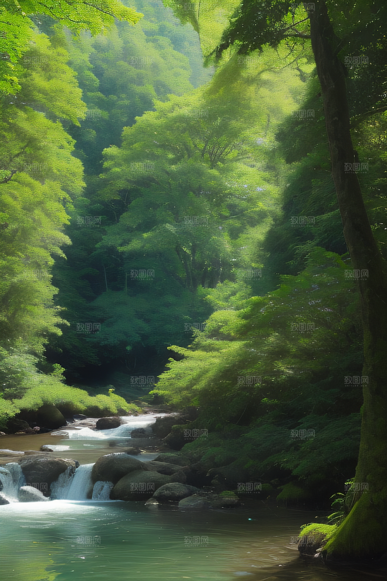 山水交融河水与山峦在一起创造出和谐的景象