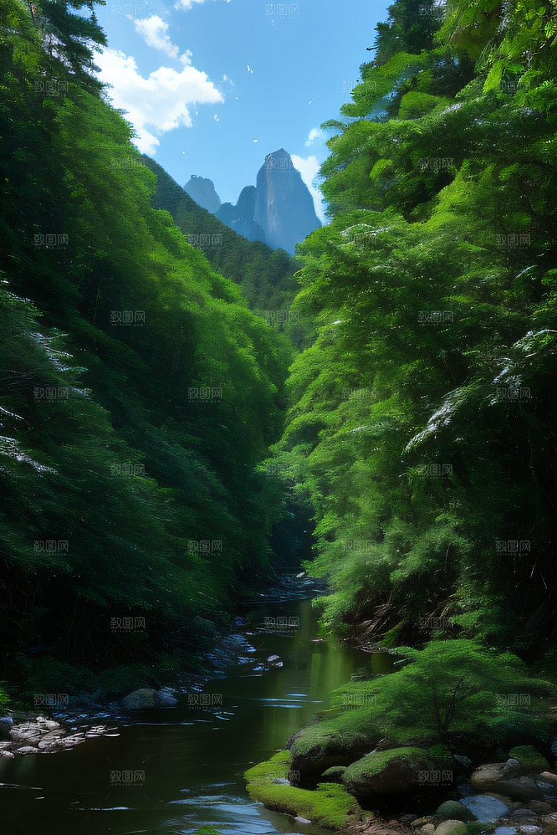 高耸的树木河岸边挺拔的树木如守护者一般