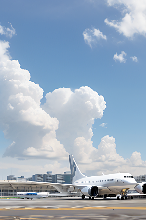 飞机即将起飞机场建筑犹如未来之城