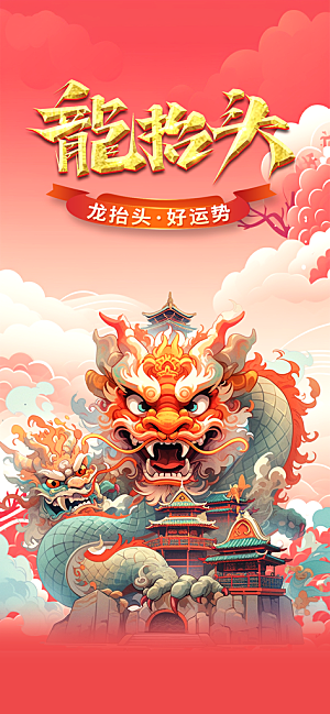 龙年龙抬头红色海报