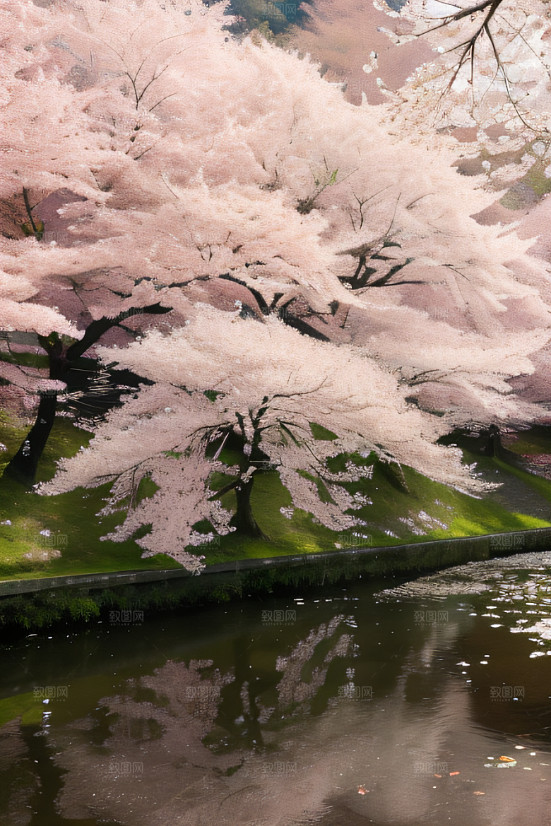 樱花飘香森林映衬的绝美风景