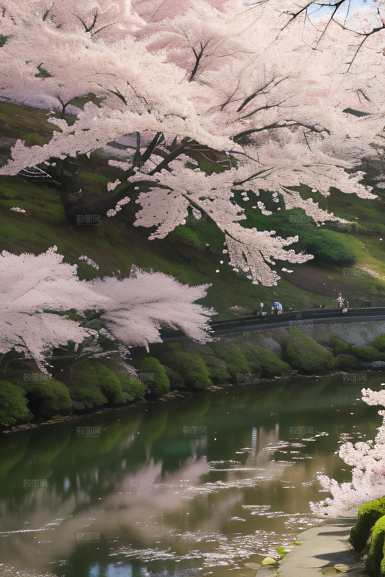 山丘之巅樱花林的壮丽景色