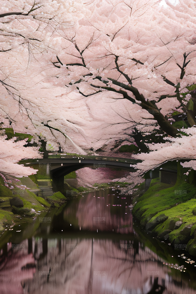 山丘之巅樱花林的壮丽景色