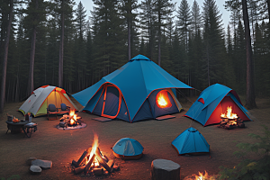温暖露营者篝火与帐篷的温馨景象