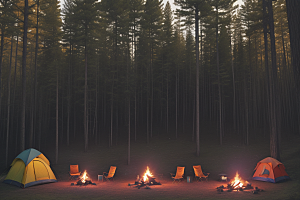 温暖露营者篝火与帐篷的温馨景象