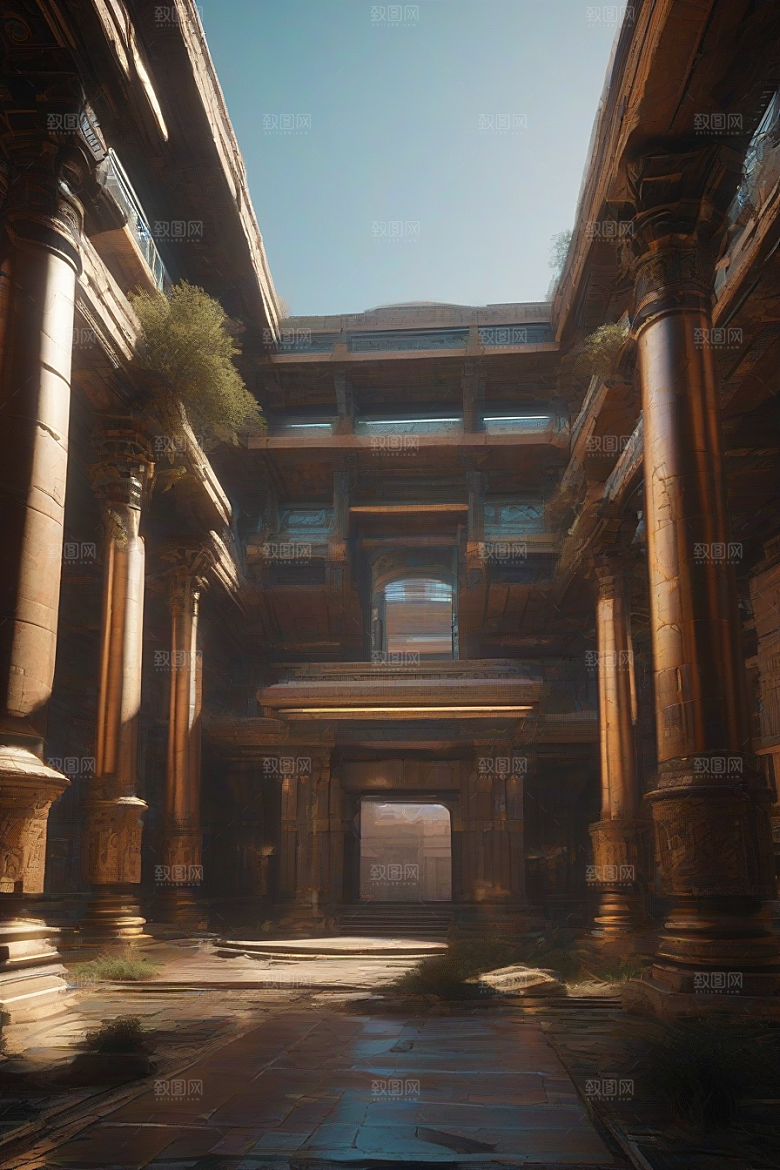 赛博朋克风格与古代建筑的完美结合