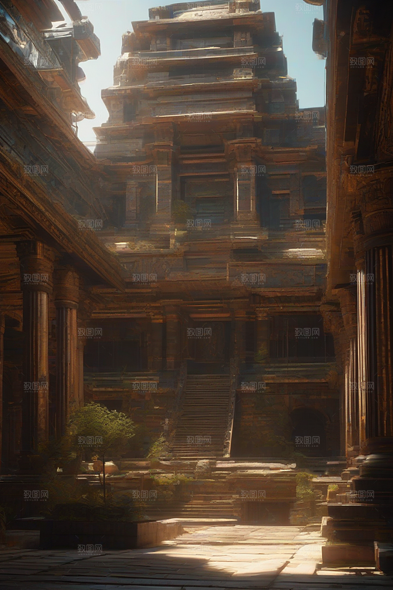 赛博朋克风格与古代建筑的完美结合