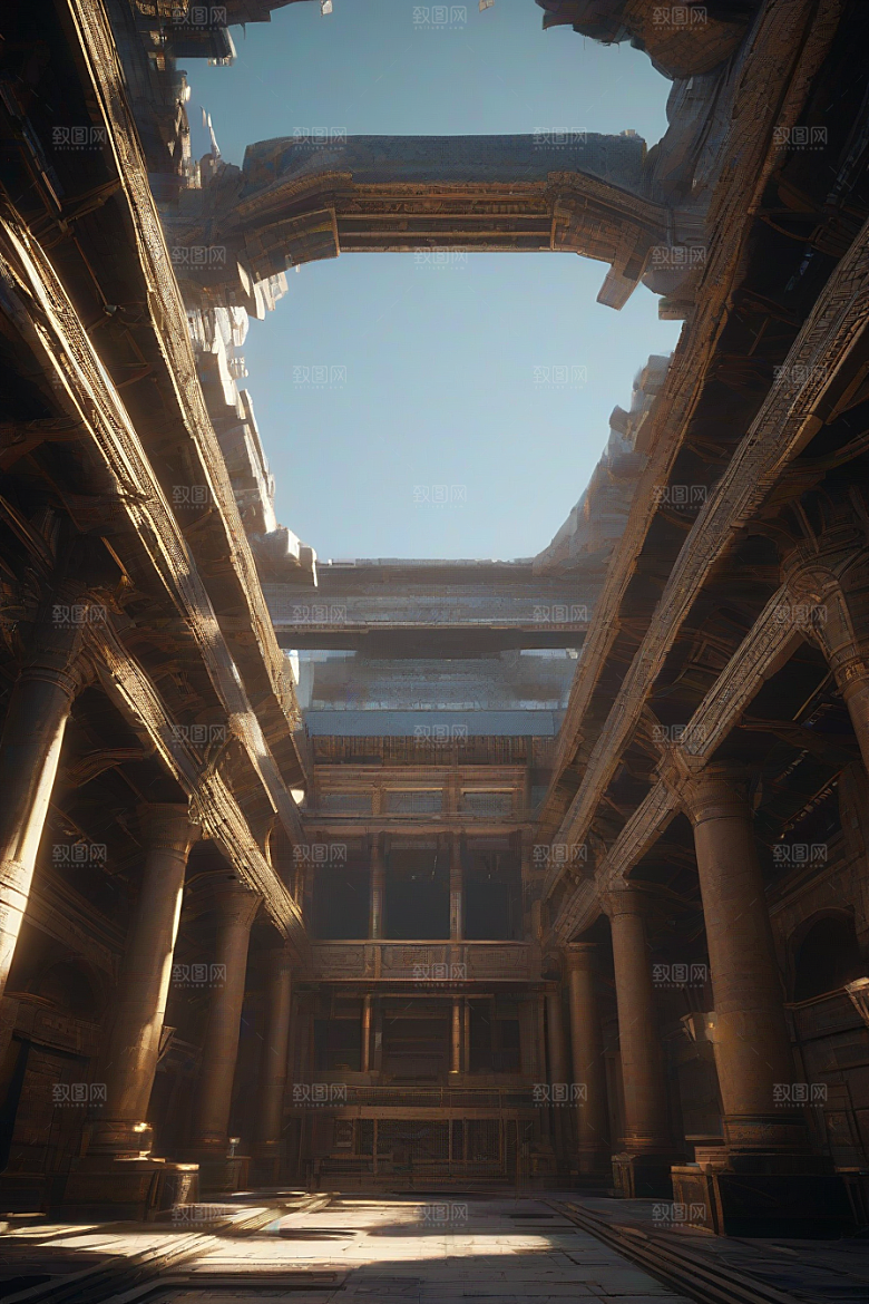 古老建筑群中的未来世界奇观