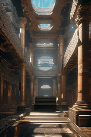 赛博朋克风格与古代建筑的完美融合