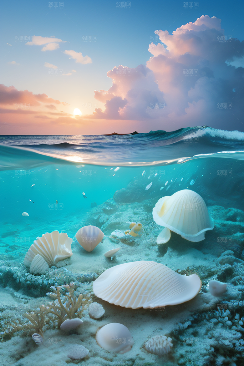 海边仙境浪花与云朵构成的美丽画卷