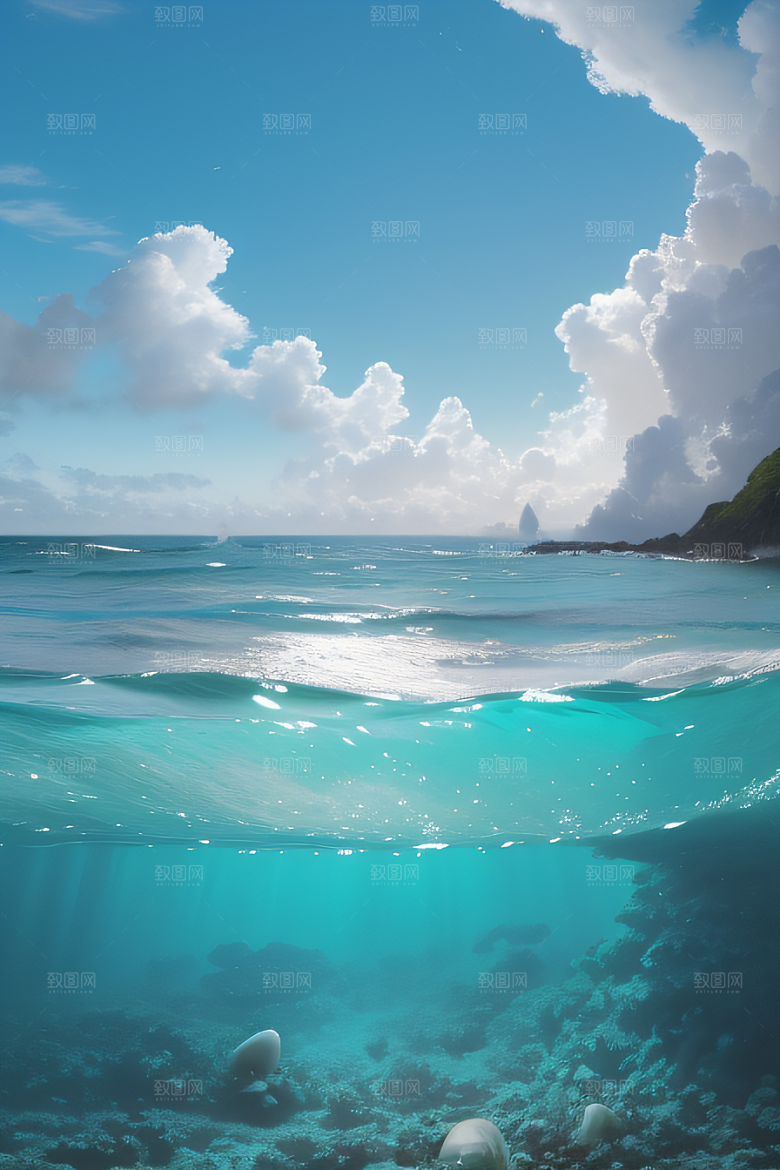 海边仙境浪花与云朵构成的美丽画卷