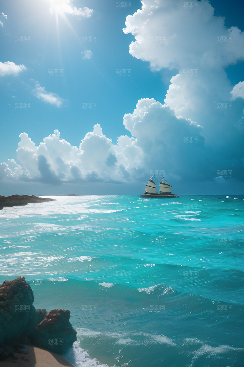 海边仙境浪花与云朵构成的美丽画卷