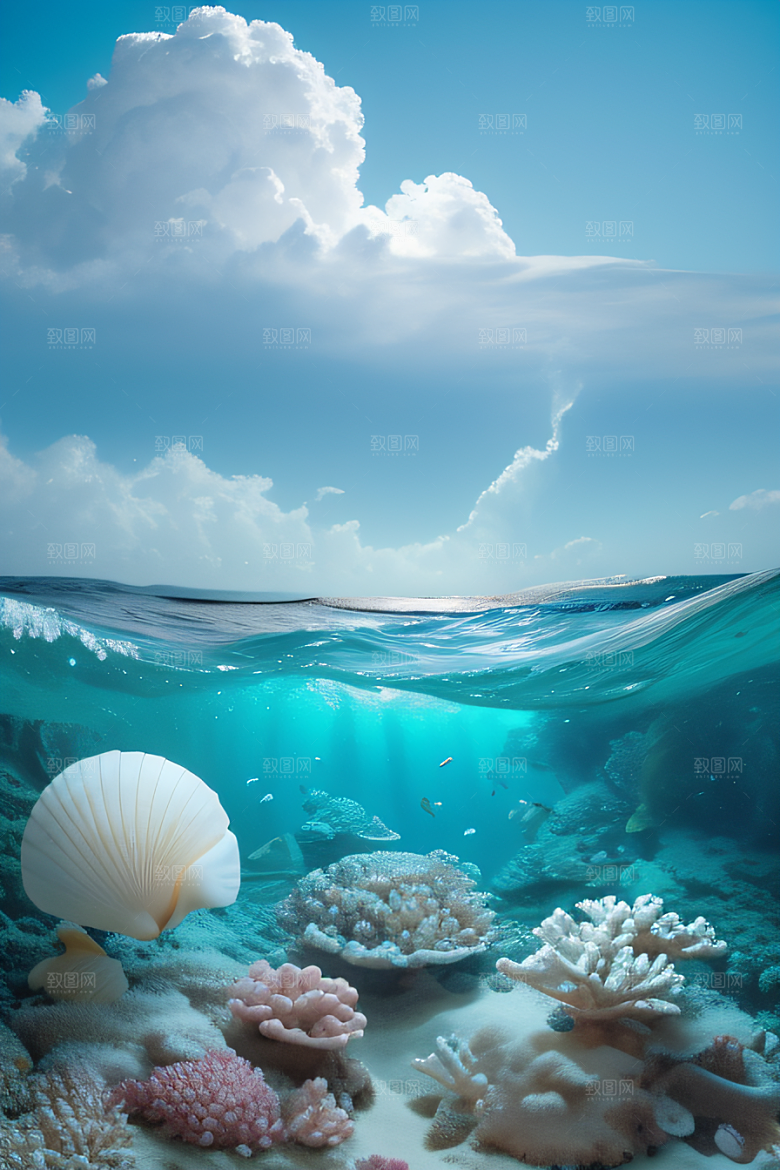 海边仙境浪花与云朵构成的美丽画卷
