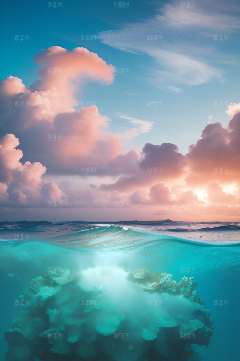 海边仙境浪花与云朵构成的美丽画卷