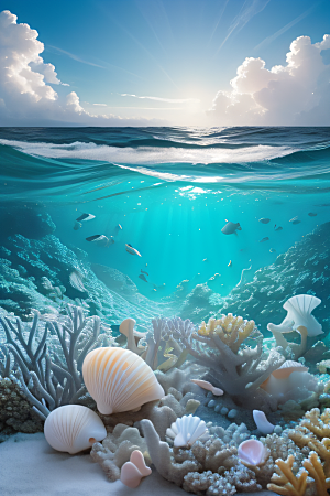 海边仙境浪花与云朵构成的美丽画卷