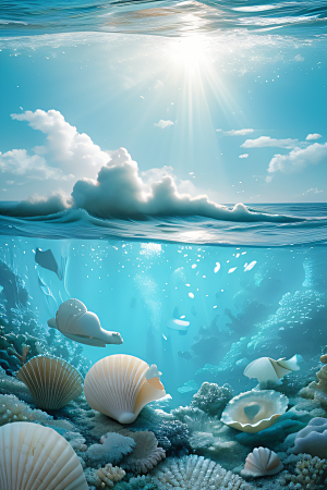 海洋奇幻曲海洋元素交织的梦幻画面