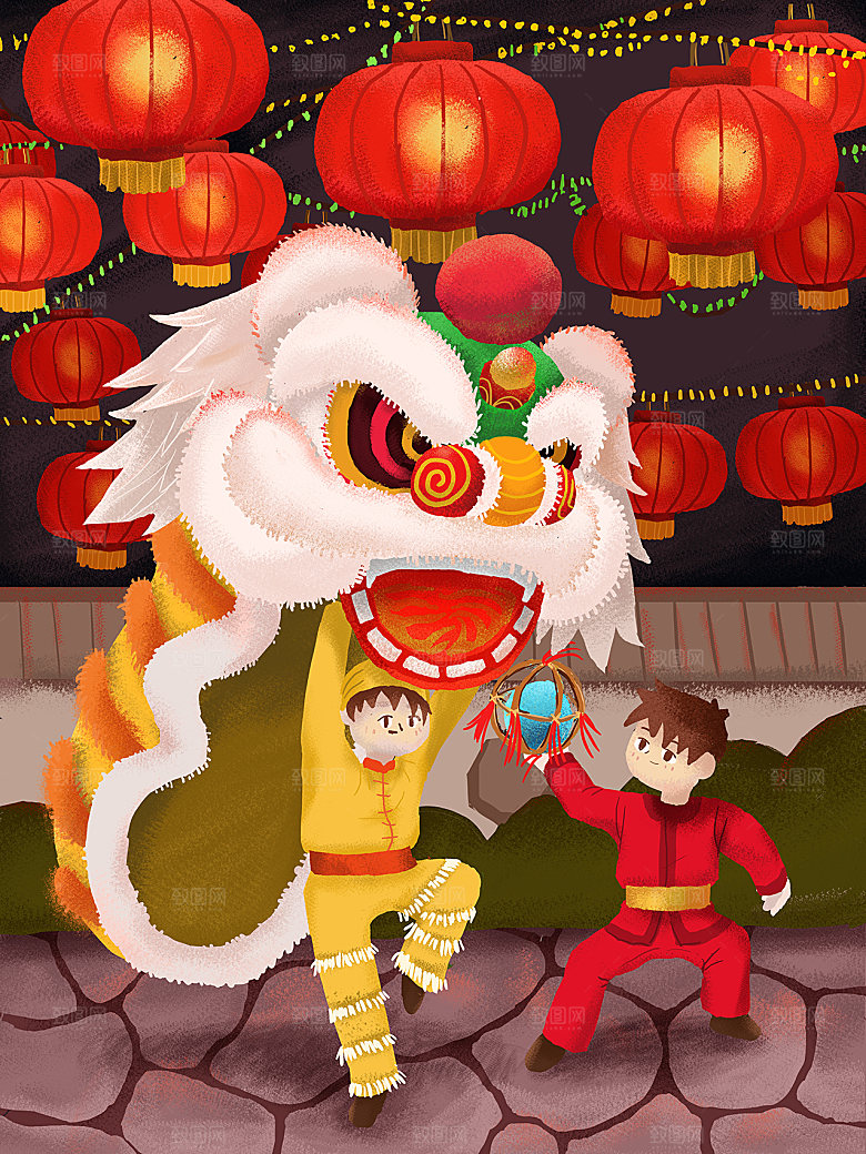 正月十五元宵节灯笼汤圆插画海报
