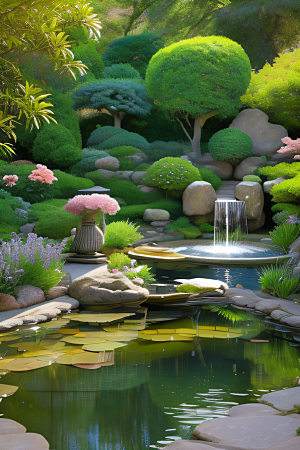水潺潺花香四溢美景