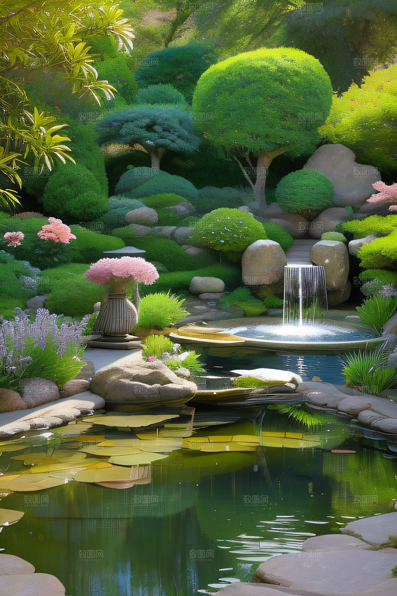 水潺潺花香四溢美景
