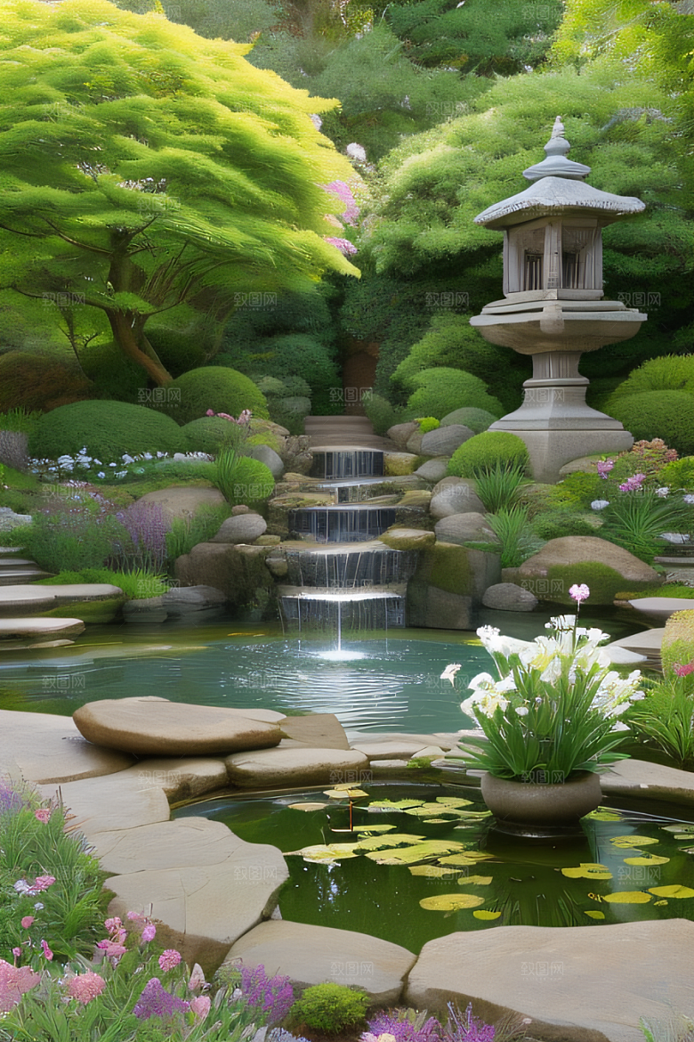 水潺潺花香四溢美景