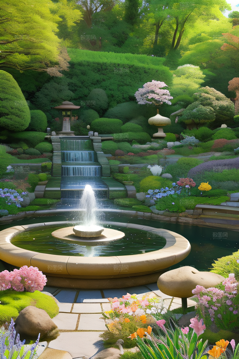 水潺潺花香四溢美景