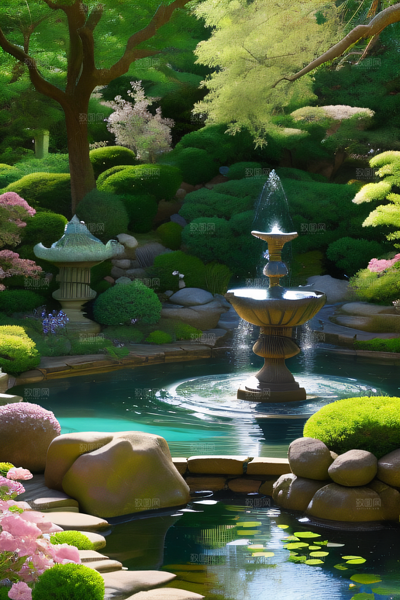 水潺潺花香四溢美景