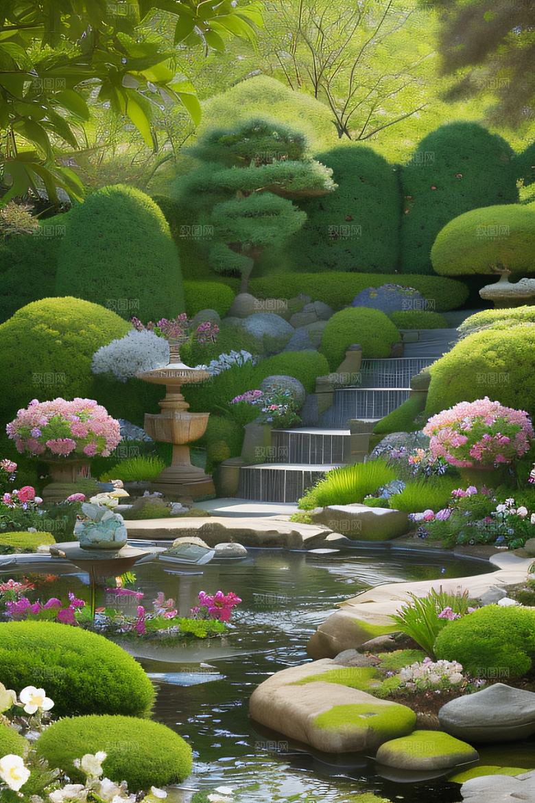 水潺潺花香四溢美景