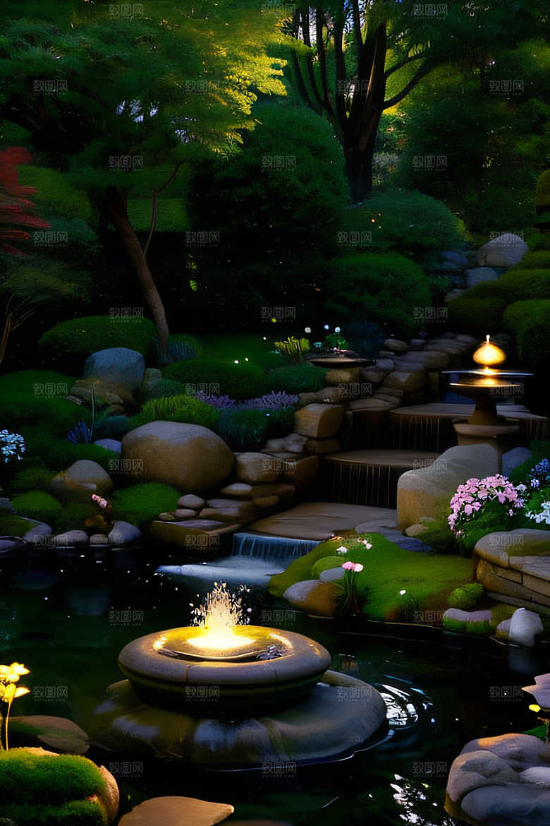 水潺潺花香四溢美景