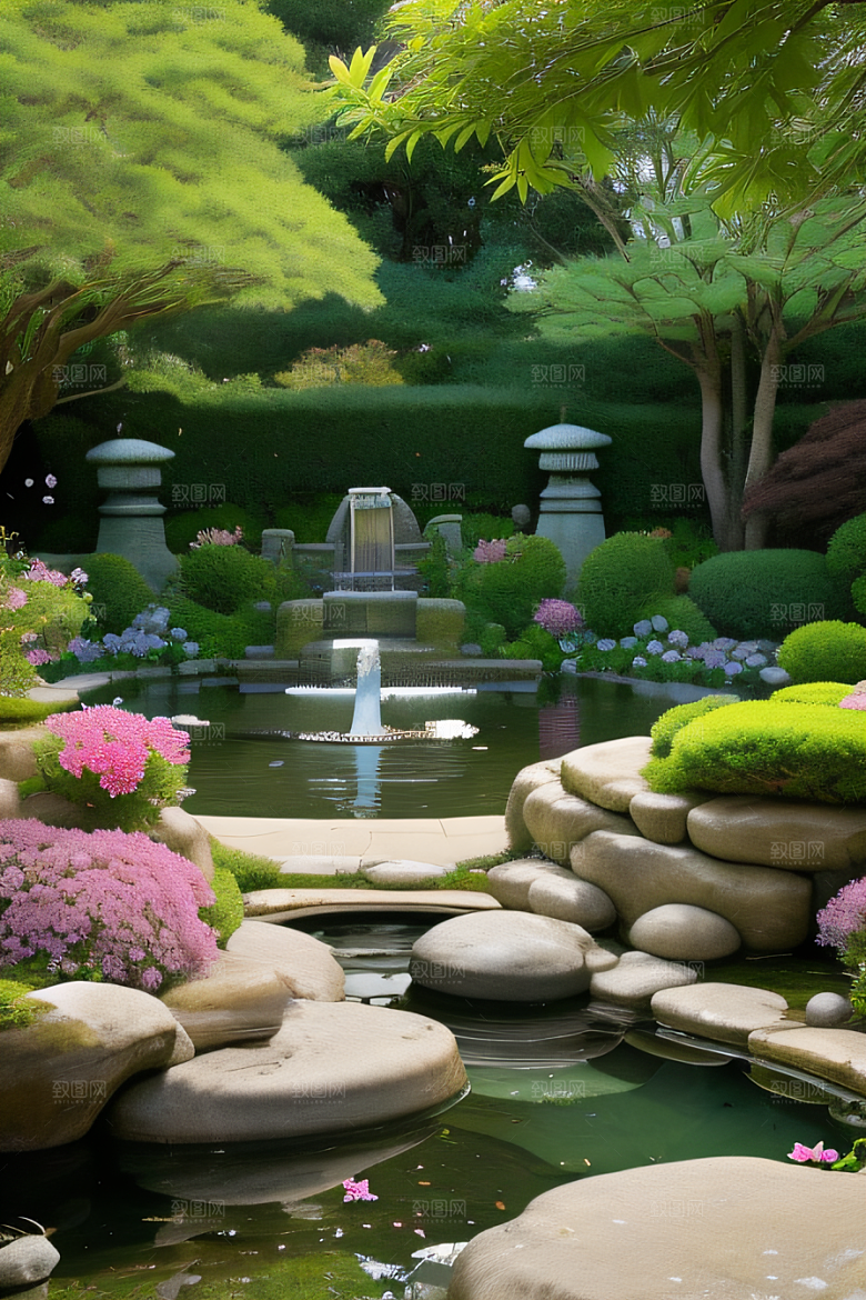 水潺潺花香四溢美景