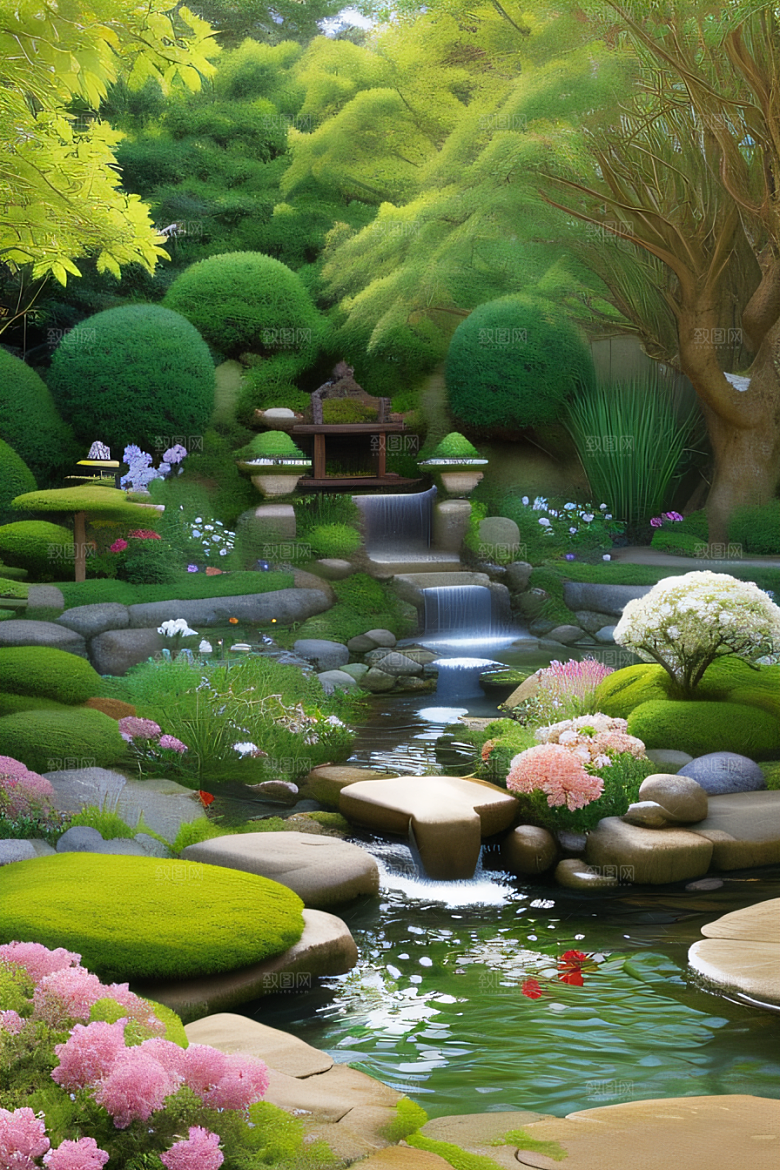 水潺潺花香四溢美景