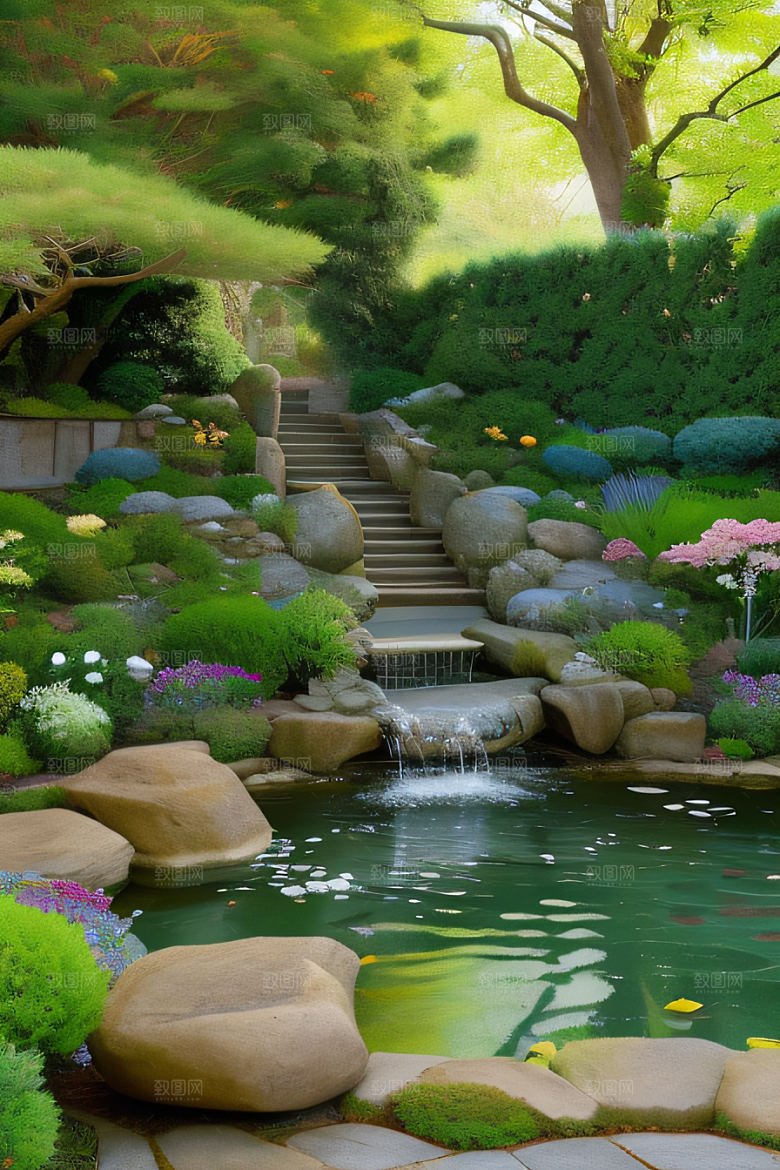 水潺潺花香四溢美景