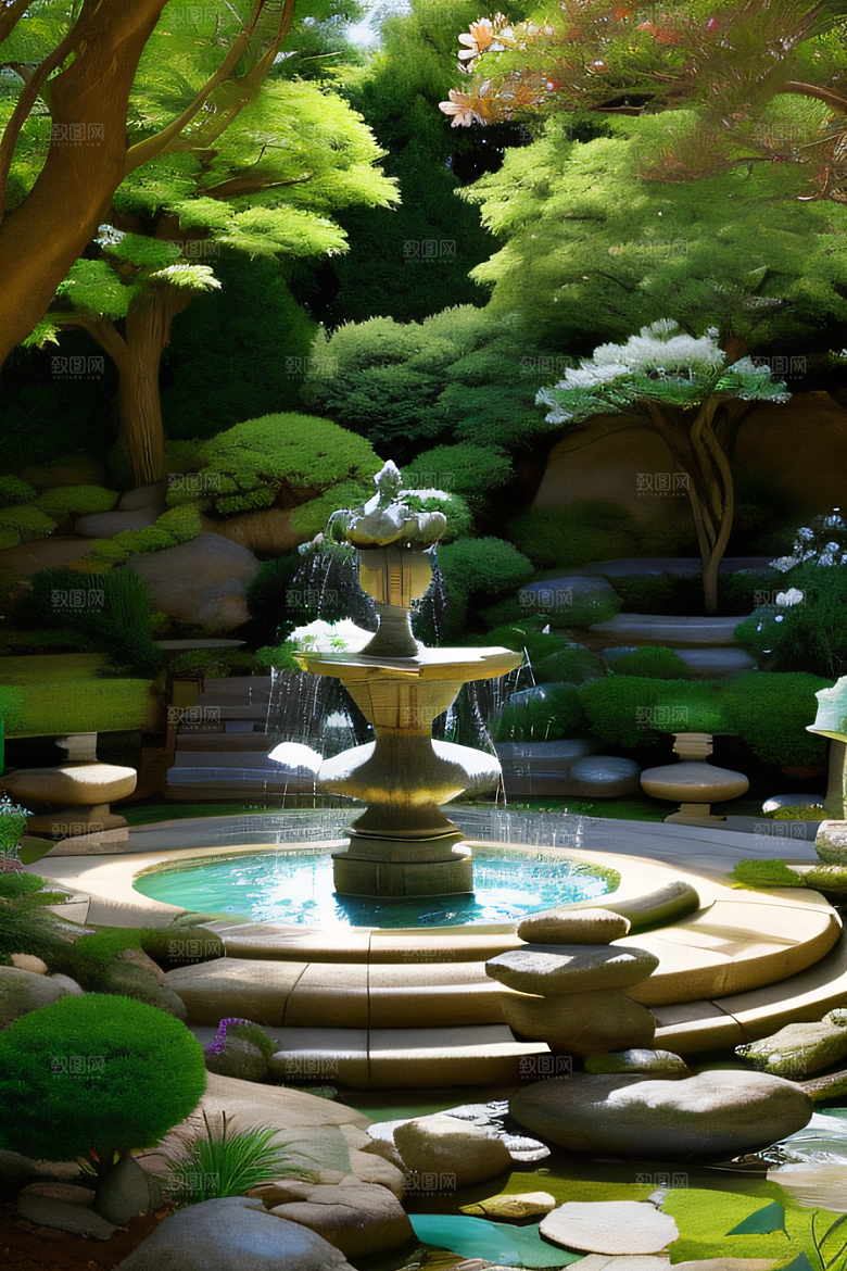 水潺潺花香四溢美景