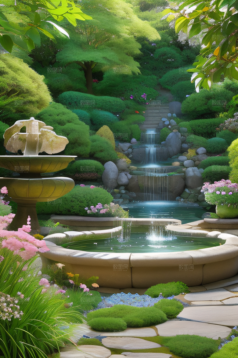 水潺潺花香四溢美景