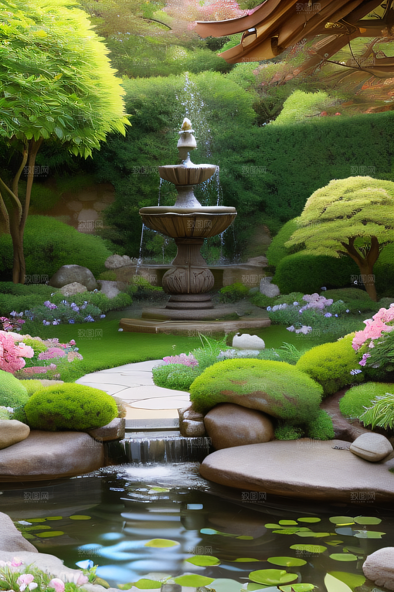 水潺潺花香四溢美景