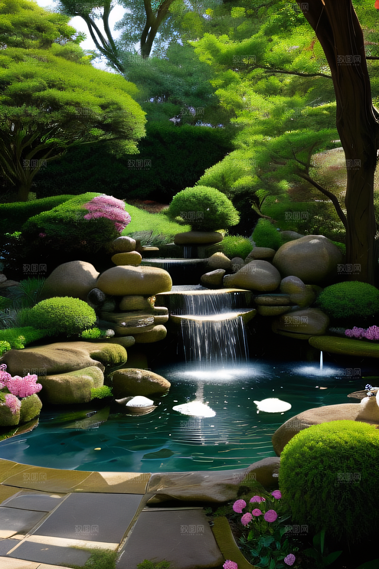 水潺潺花香四溢美景
