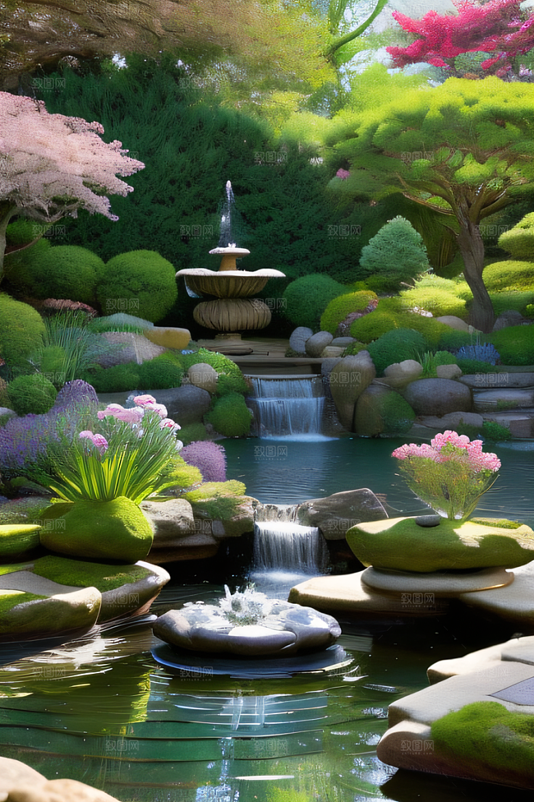 水潺潺花香四溢美景